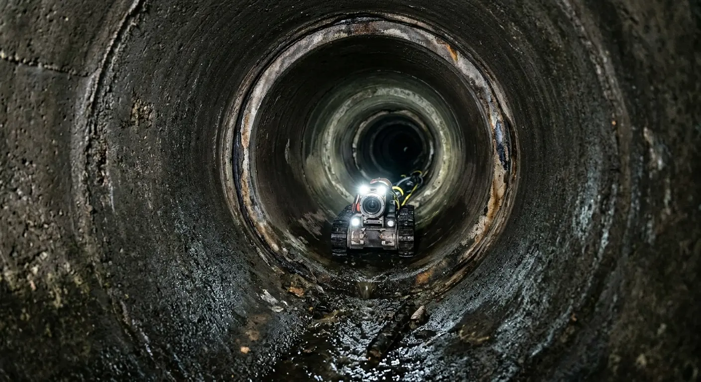 Robotic sewer camera inspecting pipe interior for Sewer Line Cleaning in Livonia